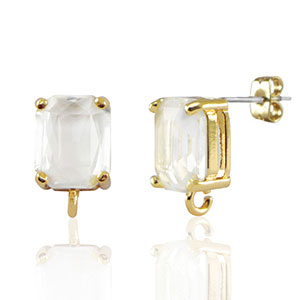 Crystal Glass earrings / earpins with loop rectangle Crystal-Gold