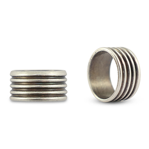 DQ metal slider ring with ribs Antique Silver (Nickelfree)