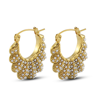 Stainless steel earrings / earpins fan with imitation pearls Gold