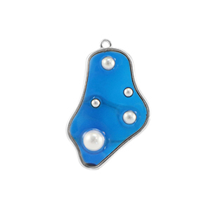 Resin pendants irregular with pearls Silver-Blue-White