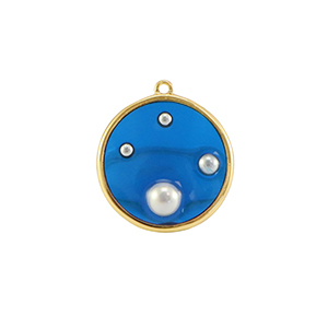 Resin pendants round with pearls Gold-Blue-White