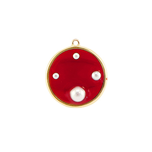 Resin pendants round with pearls Gold-Red-White