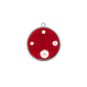 Resin pendants round with pearls Silver-Red-White