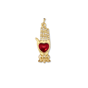 Brass TQ metal charms hand with heart Gold-Red