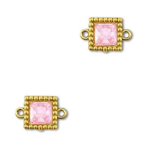 Stainless steel connectors zirconia square Gold-Light Pink