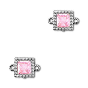Stainless steel connectors zirconia square Silver-Light Pink
