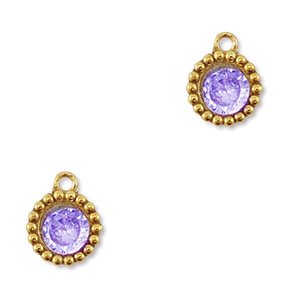 Stainless steel charms zirconia round Gold-Purple