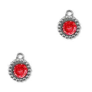 Stainless steel charms zirconia round Silver-Red
