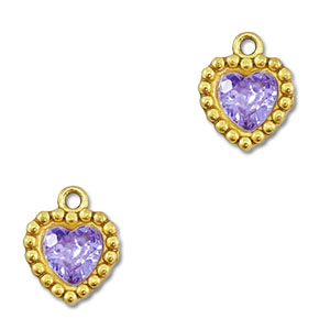 Stainless steel charms zirconia heart Gold-Purple
