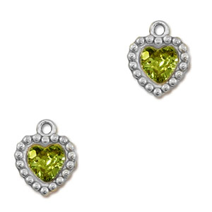 Stainless steel charms zirconia heart Silver-Lime Green