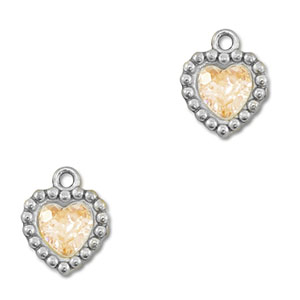 Stainless steel charms zirconia heart Silver-Light Orange