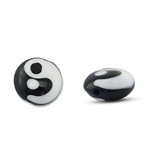 Hand-painted glass beads Yin & Yang Black-White