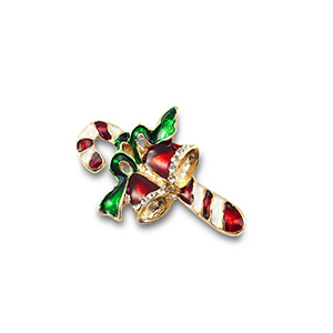 Brooches candy cane with Christmas bells Gold-Red-Green-White