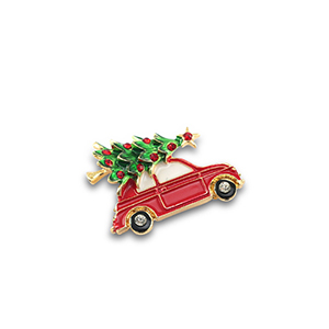 Brooches car with Christmas tree Gold-Red-Green