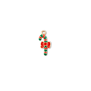 Metal charms candy cane Gold-Green-Red