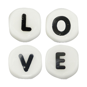 Letter beads ceramic - LOVE White-Black