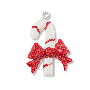 Resin pendants candy cane with bow White-Red