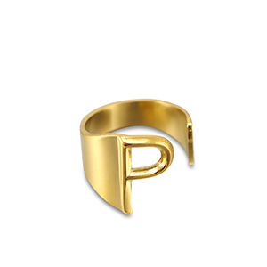 Stainless steel rings letter P Gold