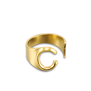 Stainless steel rings letter C Gold