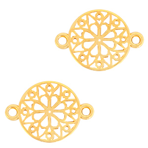 DQ European metal charms connector flower round 15mm Gold (nickel free)