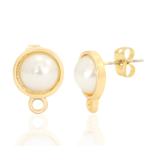 DQ European metal findings earpin pearl round 10mm with loop Gold (nickel free)