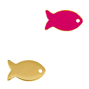 DQ European metal charms fish Gold-Neon Fuchsia Pink (nickel free)