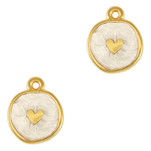 DQ European metal charms heart Gold-Pearl White (nickel free)