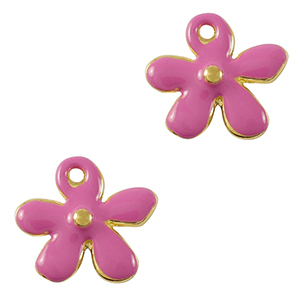 DQ European metal charms flower Gold-Magenta Pink (nickel free)