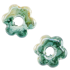 DQ greek ceramic beads flower Ocean Wave Green-Brown