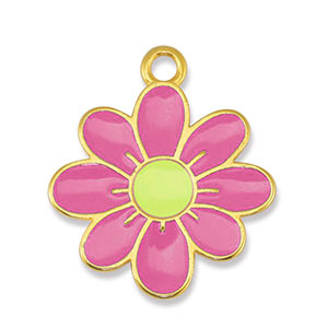 DQ European metal charms flower Pink-Lime Yellow-Gold (nickel free)