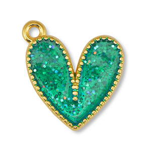 DQ European metal charms heart Glitter Turquoise-Gold (nickel free)