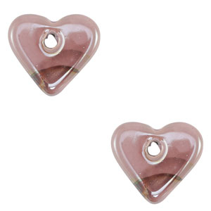 DQ greek ceramic beads Heart Pink-Brown