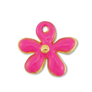 DQ European metal charms flower Gold-Fuchsia (nickel free)