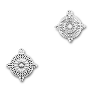 DQ European metal charms round with flower Antique Silver (Nickelfree)