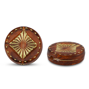 Acrylic beads round with square Orange Brown-Gold