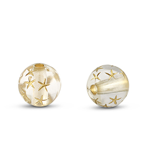 Acrylic beads round with stars Transparent-Gold