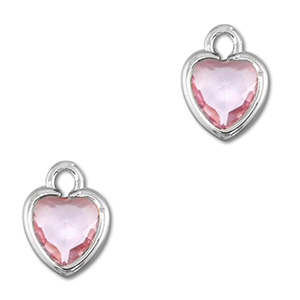 Crystal glass charms heart Light Pink-Silver