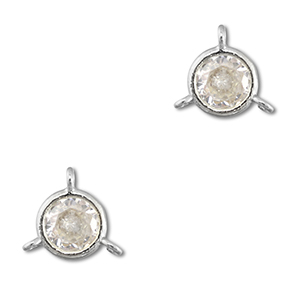 Crystal glass connectors round Transparent-Silver