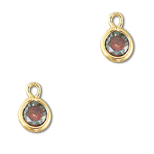 Crystal glass charms round Multicolor-Gold