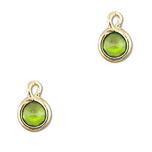 Crystal glass charms round Green-Gold