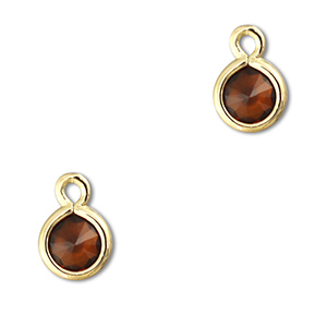 Crystal glass charms round Orange Brown-Gold