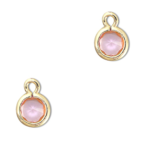 Crystal glass charms round Light Pink-Gold