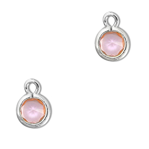 Crystal glass charms round Light Pink-Silver