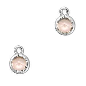 Crystal glass charms round Peach-Silver