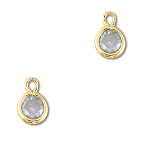 Crystal glass charms round Light Grey-Gold