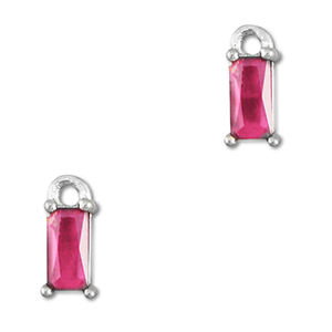 Crystal glass charms rectangle Dark Pink-Silver