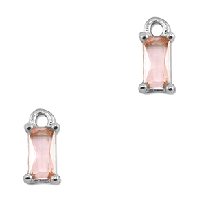 Crystal glass charms rectangle Light Pink-Silver