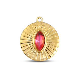 BY31&reg; Stainless steel charms round Gold-Soft Pink Opal