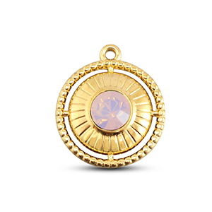 BY31&reg; Stainless steel charms round with ring Gold-Soft Pink Opal