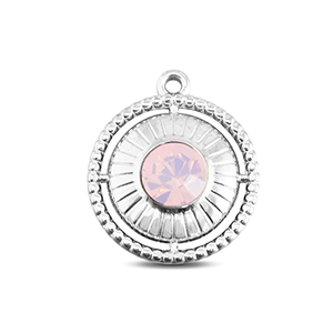 BY31&reg; Stainless steel charms round with ring Silver-Soft Pink Opal